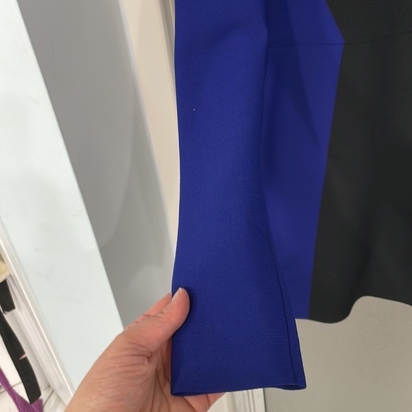 BCBGMAXAZRIA Ribbed Two-Tone Bodycon Mini Dress in Blue/Black - Picture 6 of 16